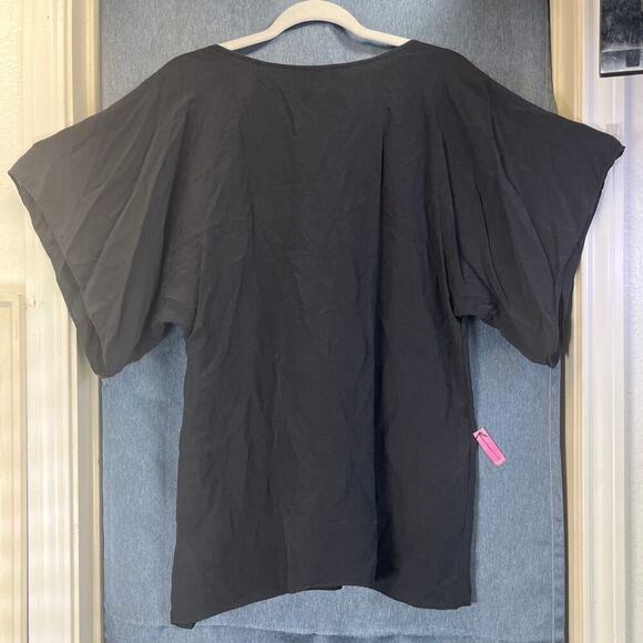 Karen Kane Womens L Black Silk White Embroidery Feminine/Whimsy Goth Blouse - Picture 2 of 7